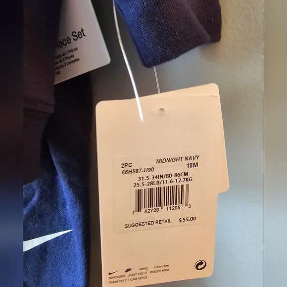 NWT-Nike-Toddler-2 Piece Sweatsuit-Unisex-Size 18 Months-Navy Blue - Picture 2 of 4